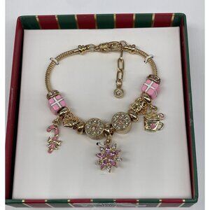 Adrienne Vittadini Blush Pink Gift Star Flower Gold Rhinestone Charm Bracelet